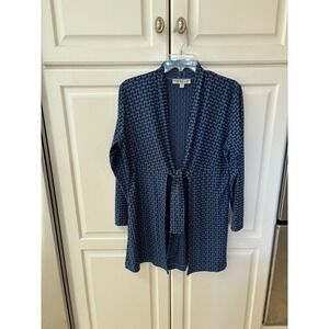 Andria Lieu Collection Blue Geometric Link Tie Front Cardigan Jacket Womens M